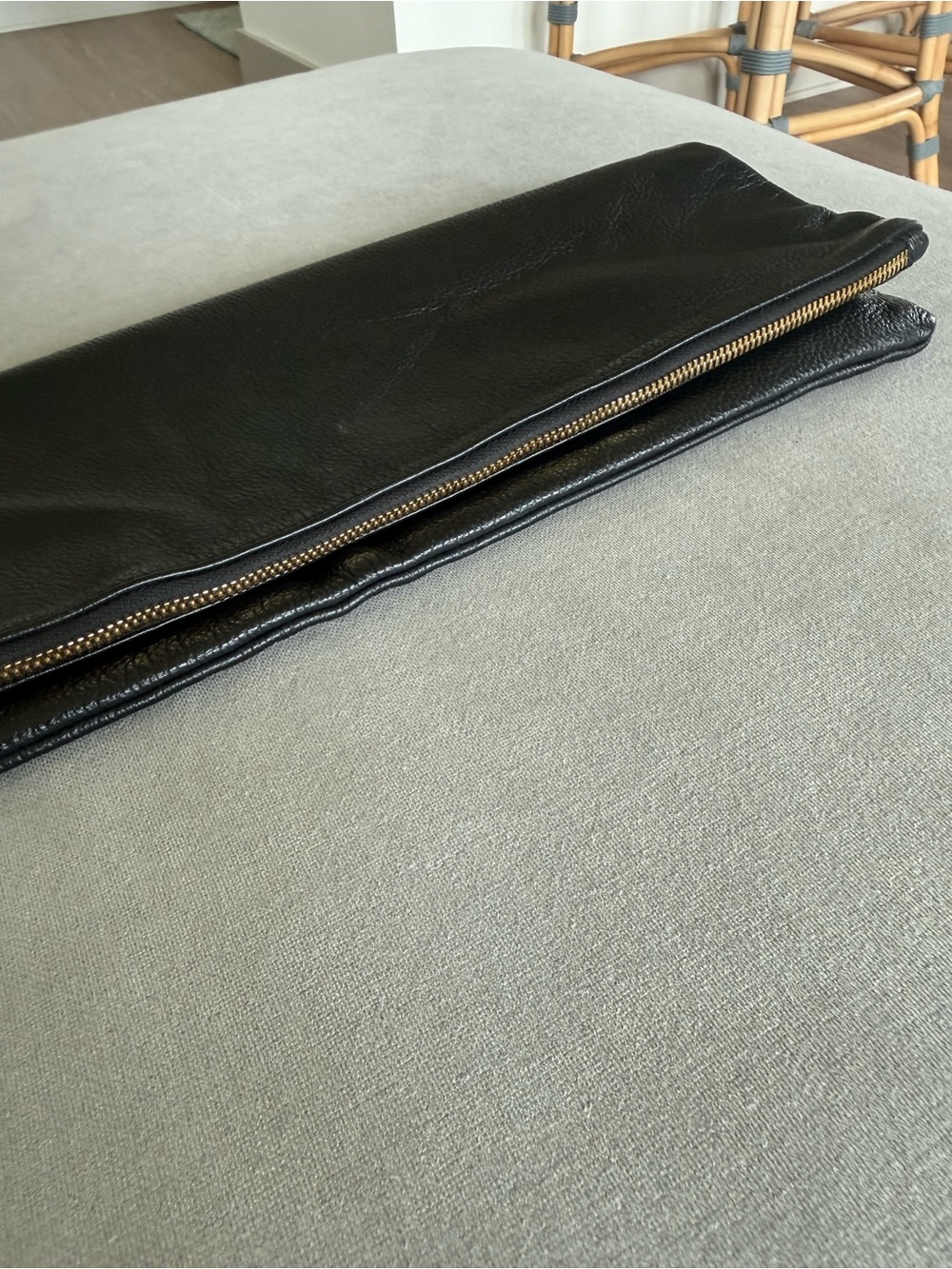 Clare V Black Pebbled Leather Oversize Foldover Clutch Large Laptop Sleeve - Picture 5 of 10